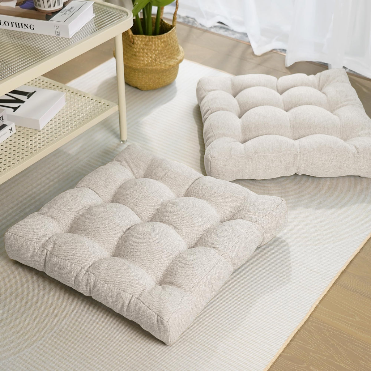 Tromlycs Floor Pillow Cushions For Adults Set Of 2 Large Square Gel Memory Foam Pillows For Seating 20 X 20 X 4 Inch Beige