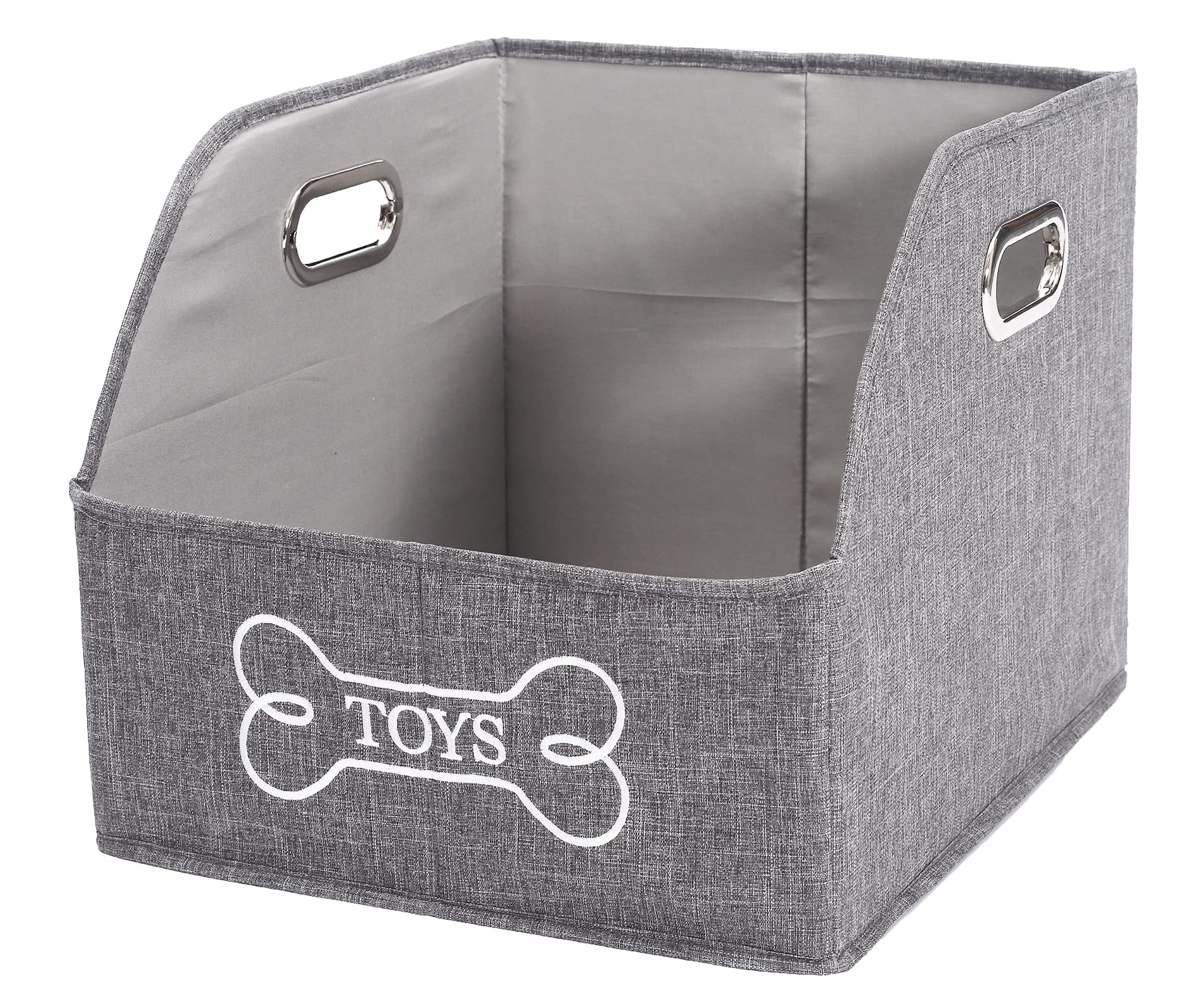 Geyecete Big Dog Toys Storage Bins Canvas Foldable Fabric Trapezoid With Metal Handles Pet Baskets,Storage Bin Large Toy Box Organizer-Gray