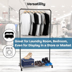 Heavy Duty Rolling Garment Rack with Adjustable 5-Tier Shoe Storage, Black