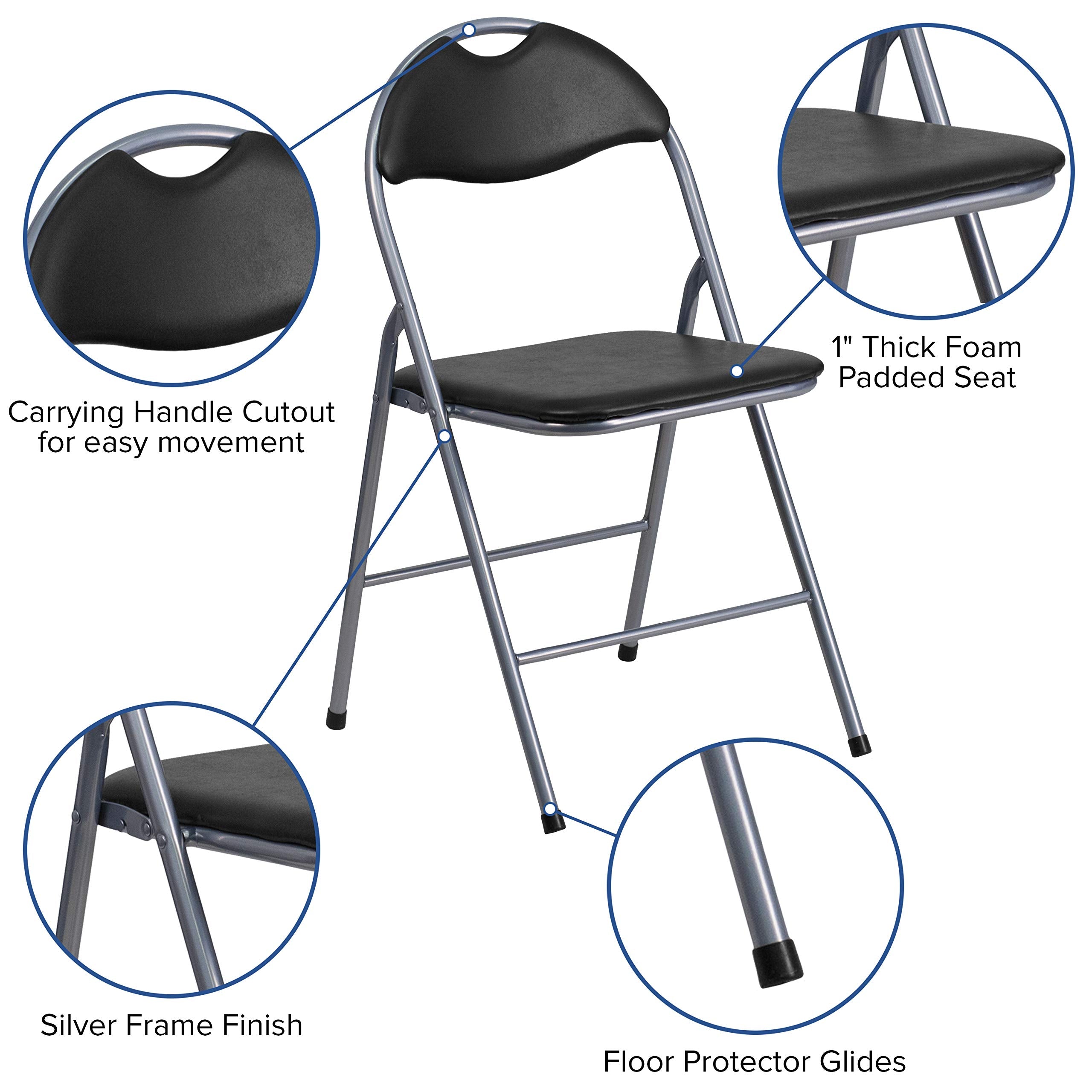 Flash Furniture HERCULES Series Black Vinyl Metal Folding Chair with Carrying Handle