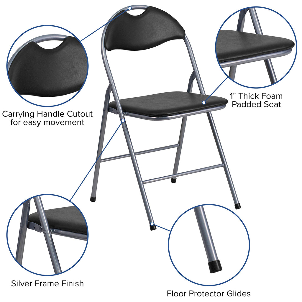 Flash Furniture HERCULES Series Black Vinyl Metal Folding Chair with Carrying Handle