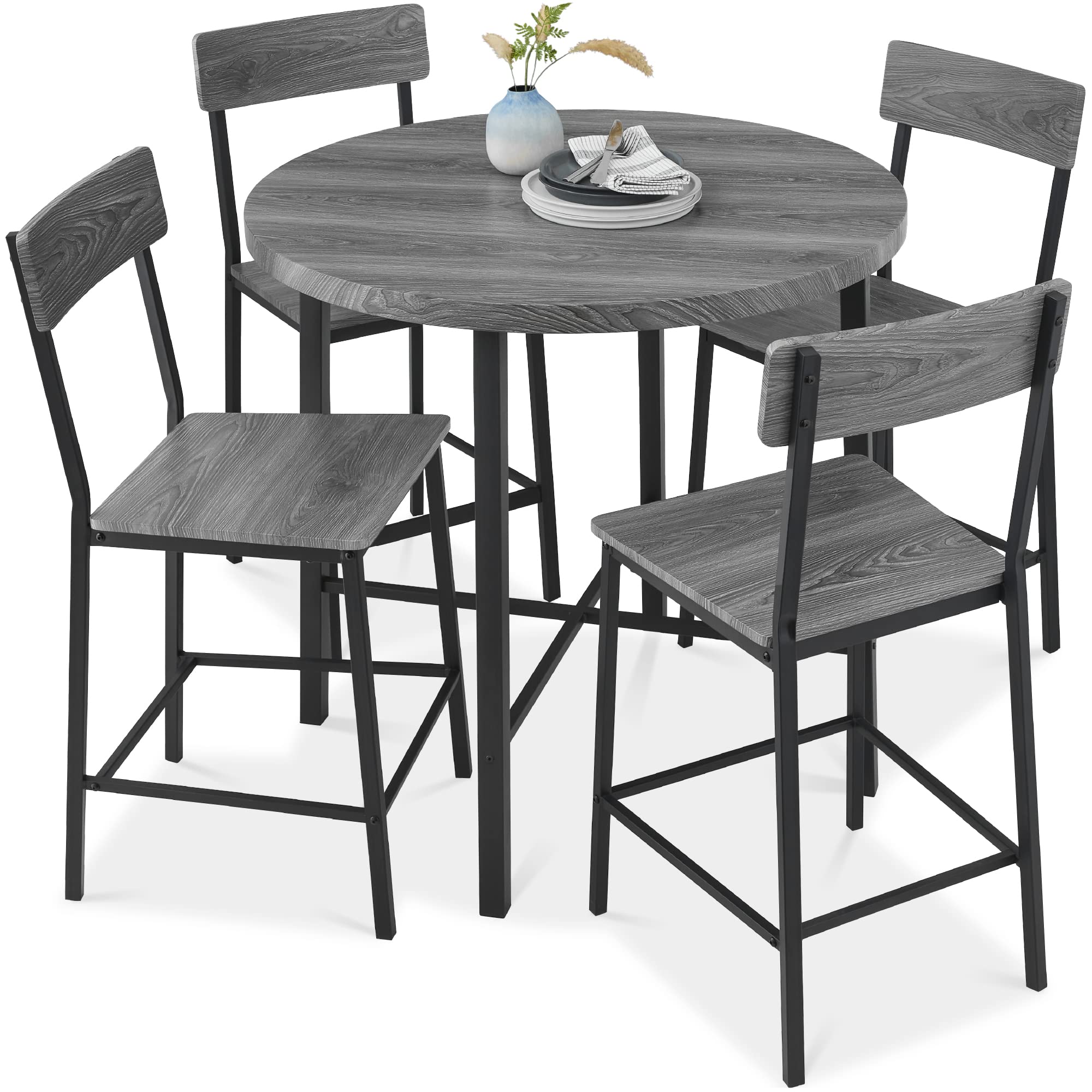 Best Choice Products 5-Piece Modern Round Counter Height Dining Set for Home Kitchen, Dining Room w/ 4 Chairs, 1.5in Thick Table