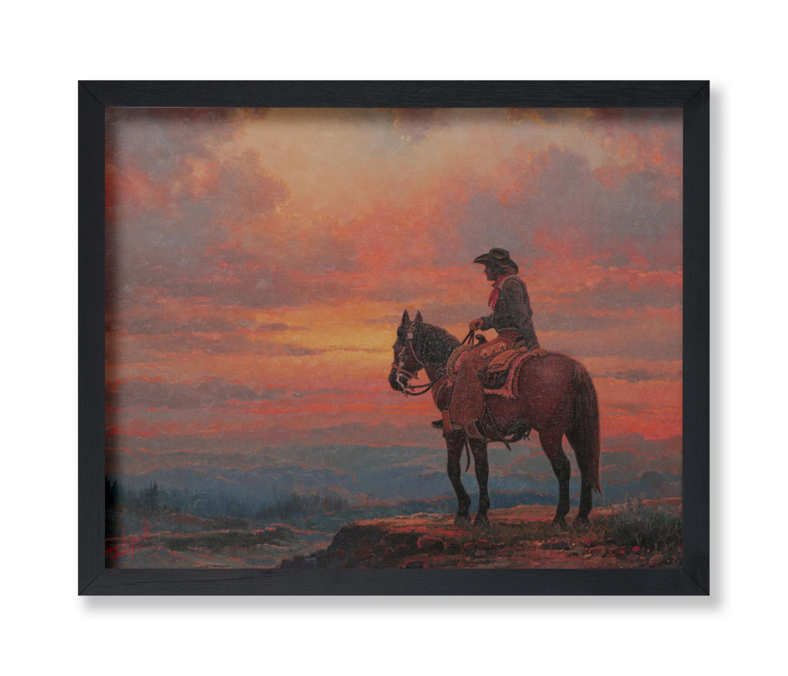 Poster Master Vintage Cowboy Poster - Retro Sunset Print - Moody Landscape Art - Western Art - Horse Riding Art - Gift for Men &