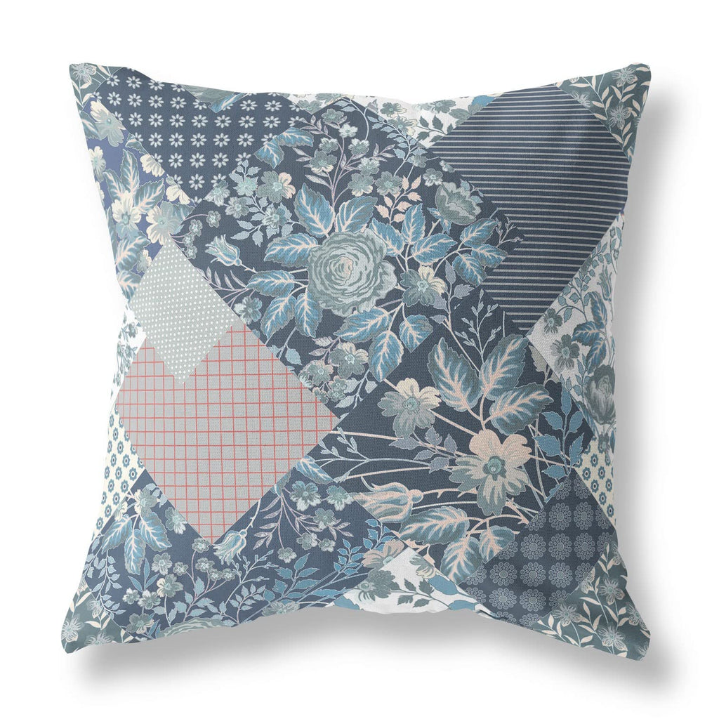 HomeRoots Indigo Blue Pink Broadcloth Blue White Boho Floral Indoor Outdoor Throw Pillow