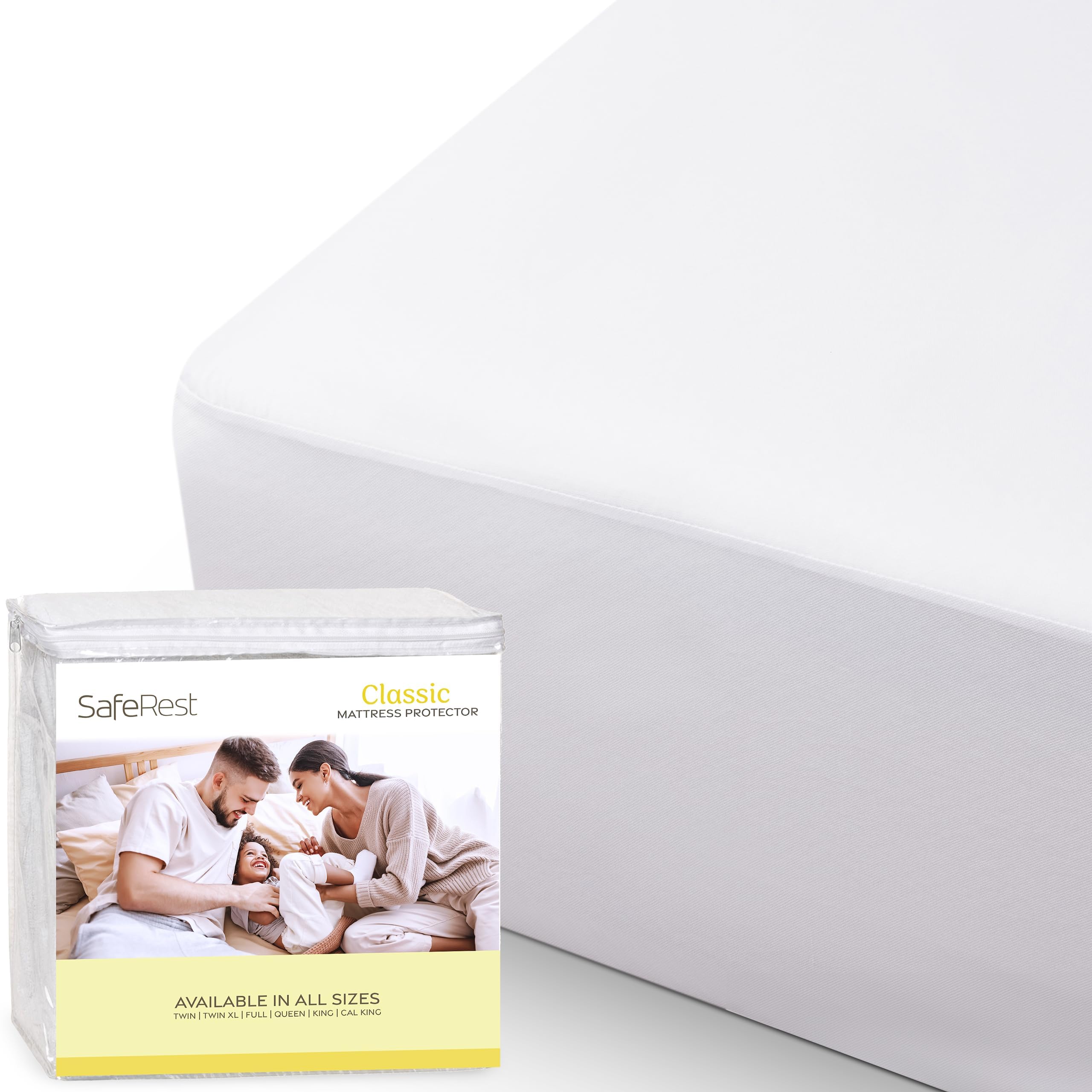 Saferest 100% Waterproof Full Size Mattress Protector - Fitted With Stretchable Pockets - Machine Washable Cotton Mattress Cover