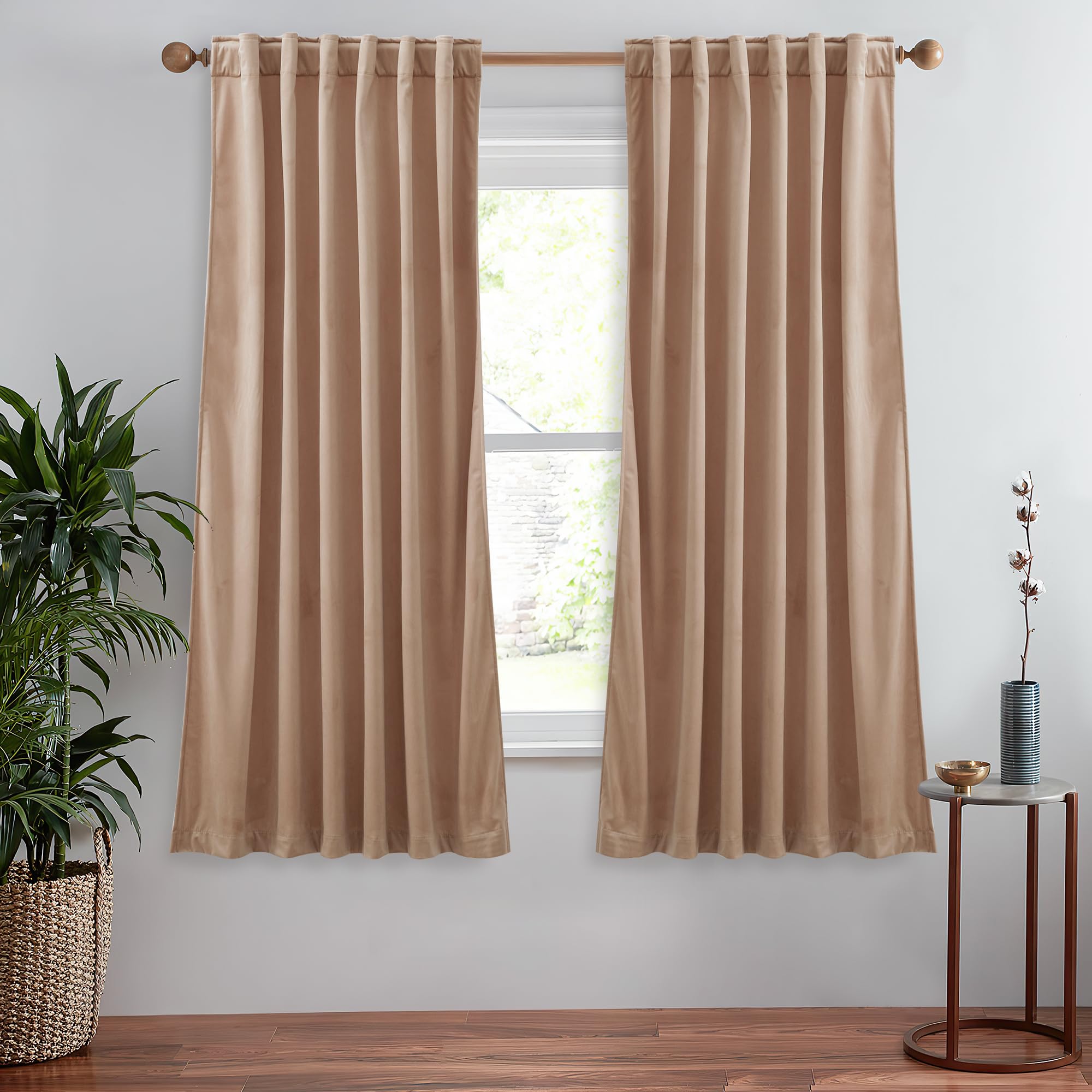 Stangh Soft Beige Blush Velvet Curtains Light Dimming For Girls Bedroom, Luxury Look Solid Window Treatment Thermal Insulated En