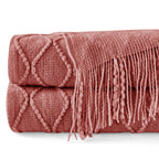 Inhand Knitted Throw Blankets For Couch And Bed, Soft Cozy Knit Blanket With Tassel, Coral Pink Lightweight Decorative Blankets