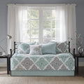 Madison Park Daybed Cover Set - Double Sided Quilting Casual Design, All Season Bedding With Bedskirt, Matching Shams, Decorative Pillow, 75'X39', Diamond Aqua 6 Piece