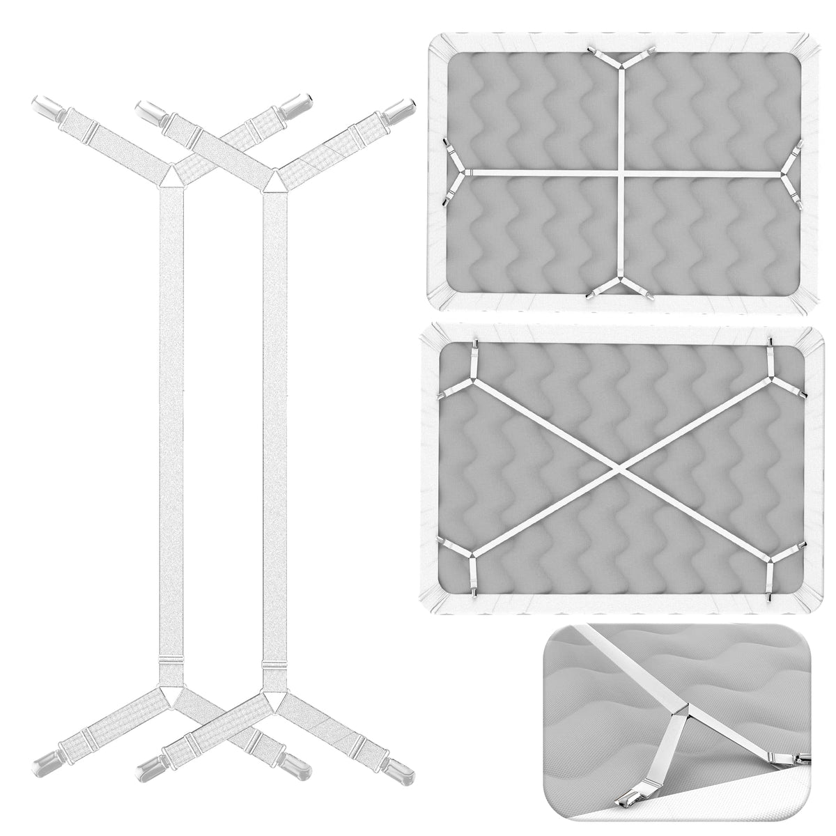 Feelathome Bed Sheet Holder Straps Criss-Cross - Sheets Stays Suspenders Keeping Fitted Or Flat Bedsheet In Place - For Twin Que