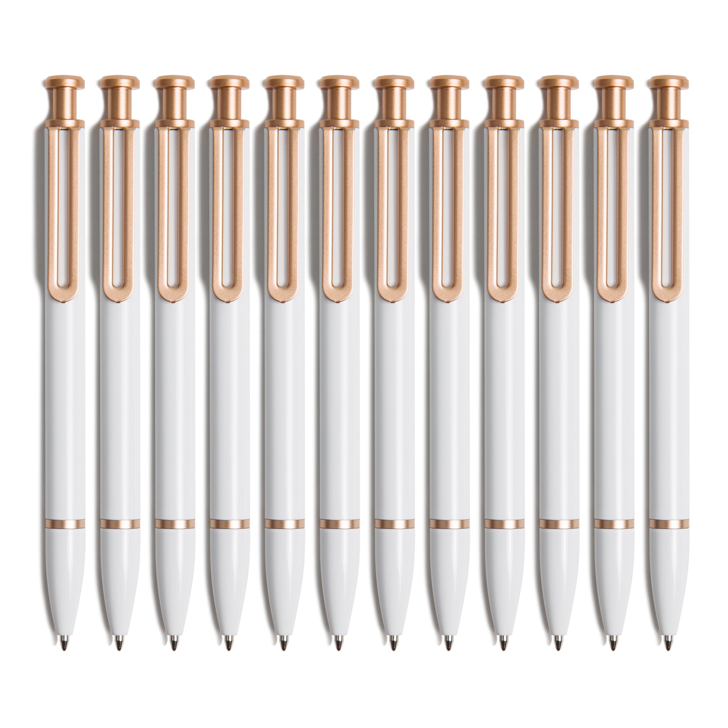 U Brands Monterey Ballpoint Pens, Set Of 12, White And Rose Gold, Bold (1.0 Mm) Point, Black Ink