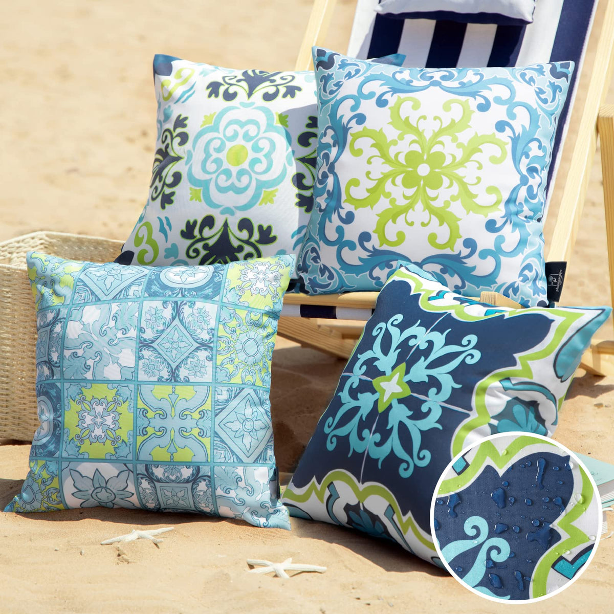 Phantoscope Set Of 4 Outdoor Waterproof Throw Pillow Covers,Geometric, Decorative Boho Farmhouse Outdoor Pillows Cushion Case Fo