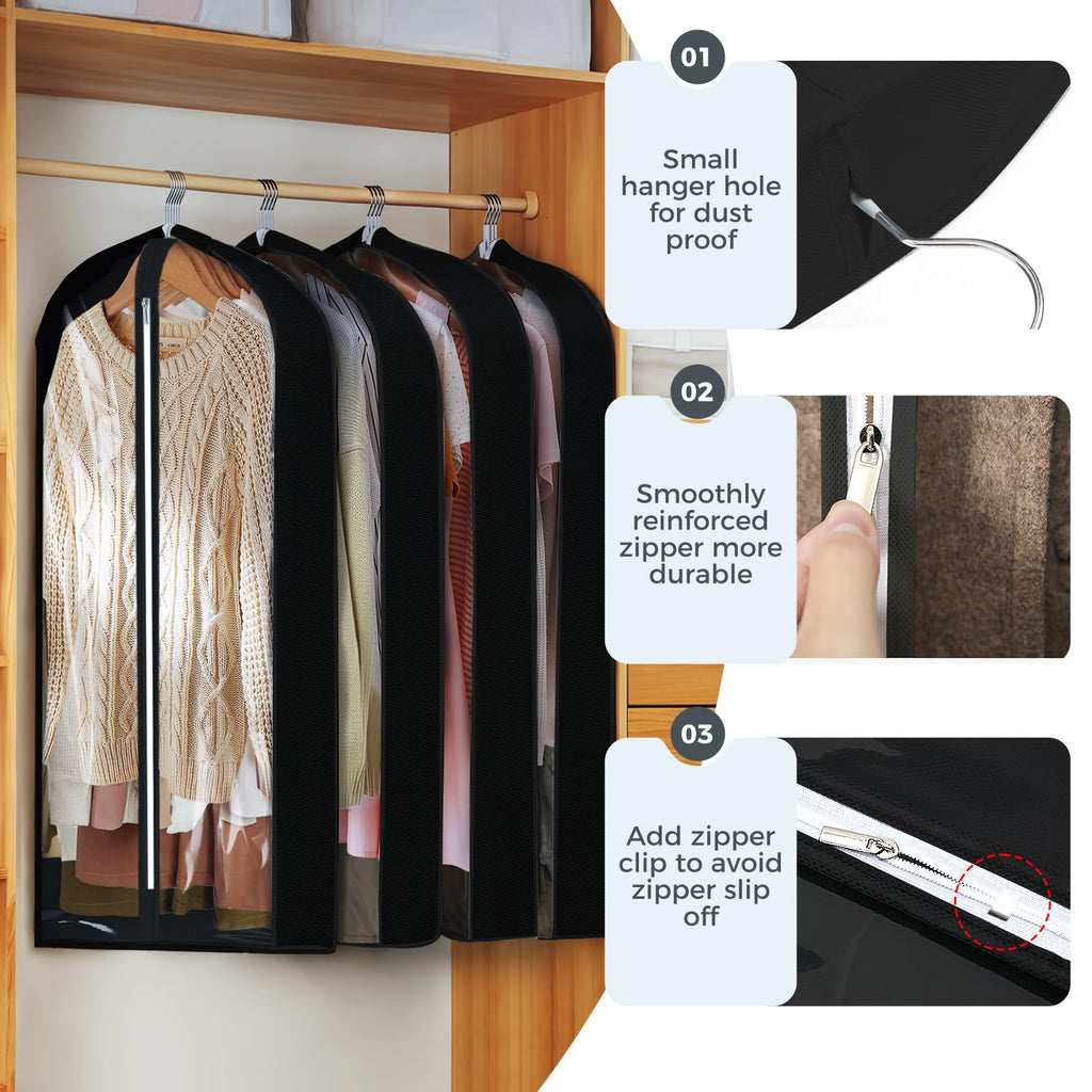 4 Pack 60'' Clear Garment Bags For Hanging Clothes, Suit Bags For Closet Storage, Clothing Storage, Garment Bags For Travel Cove