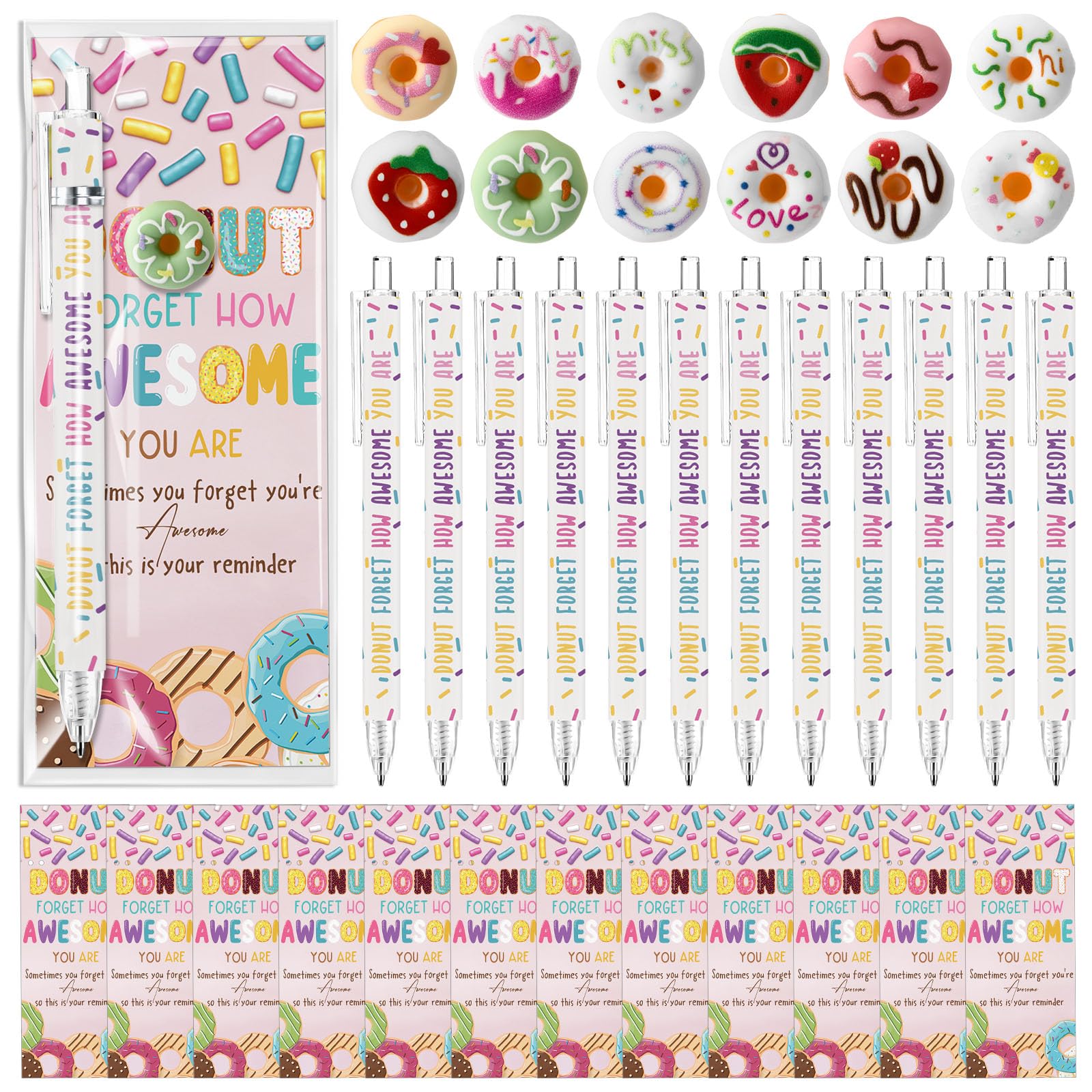 Sayglossy 12 Sets Christmas Donuts Appreciation Gifts Bulk Thank You Ballpoint Pen Resin Ornaments Bookmarks Employee Gifts for 