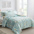 Joyreap 7 Piece Bed In A Bag King, Aqua Floral Elegant Design, Smooth Soft Microfiber Comforter Set (1 Comforter, 2 Pillow Shams