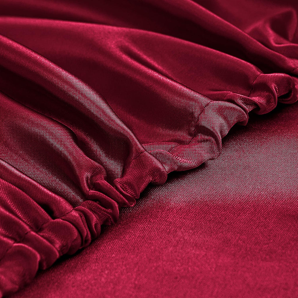 Homiest Burgundy Satin Fitted Sheet Queen Size Fitted Bed Sheet, Deep Pocket Fitted Sheet Only, Luxury & Ultra Soft Bedding Fitted Sheet Single Bottom Bed Sheets Sold Separately