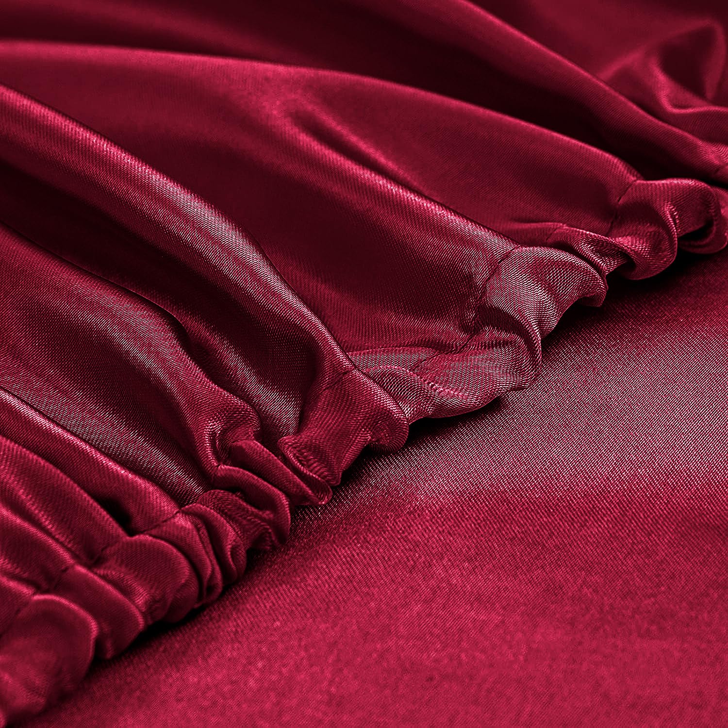 Homiest Burgundy Satin Fitted Sheet Queen Size Fitted Bed Sheet, Deep Pocket Fitted Sheet Only, Luxury & Ultra Soft Bedding Fitted Sheet Single Bottom Bed Sheets Sold Separately