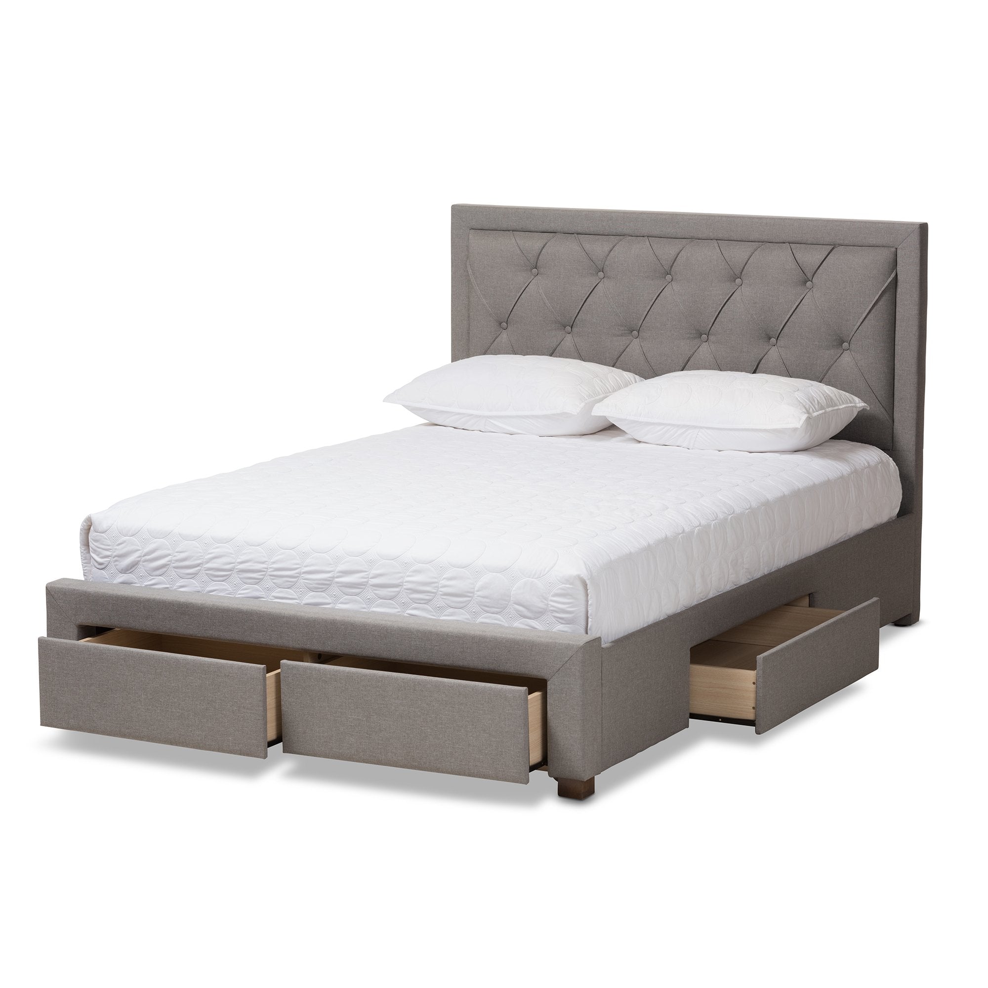 Baxton Studio Aurelie Modern And Contemporary Light Grey Fabric Upholstered Queen Size Storage Bed Grey/Queen//Contemporary/Fabric Polyester 100%&quot;/Rubber Wood/Mdf/Foam