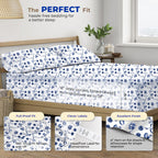 Thread Spread 100% Egyptian Cotton Printed Bed Sheets - 600 Thread Count 4 Pc King Sheet Set, Hotel Luxury Sateen Bedsheets, 16' Deep Pocket Soft Cooling Sheets For King Size Bed - Floral Blue