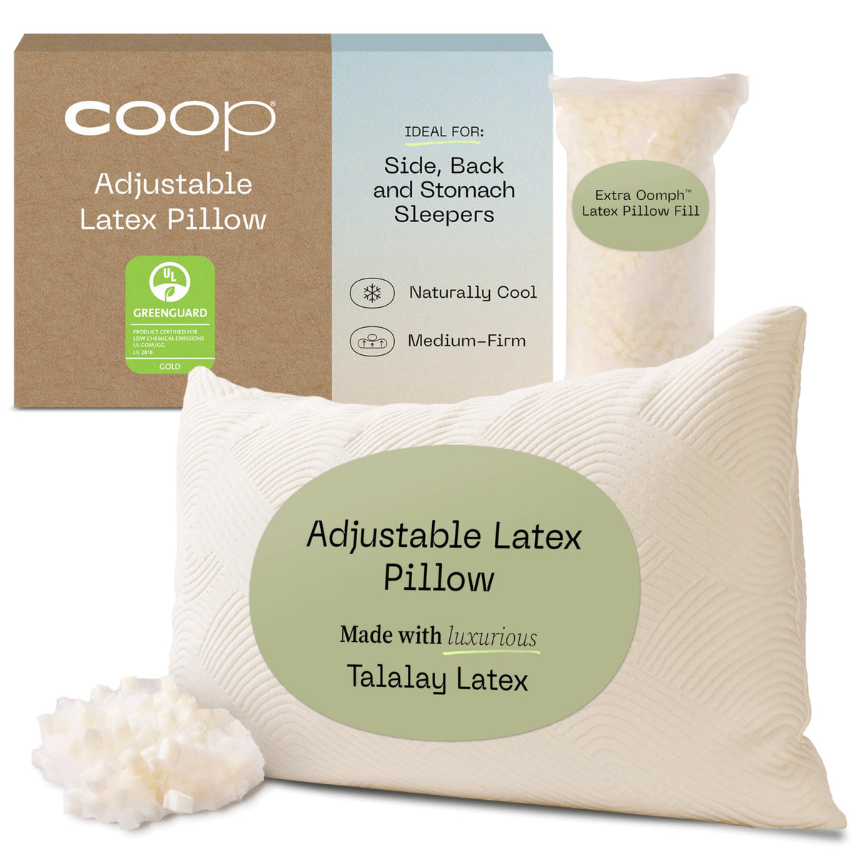 Coop Home Goods Adjustable Latex Pillow Queen, With Talalay Latex & Microfiber Fill, Best Pillows For Sleeping, Naturally Coolin