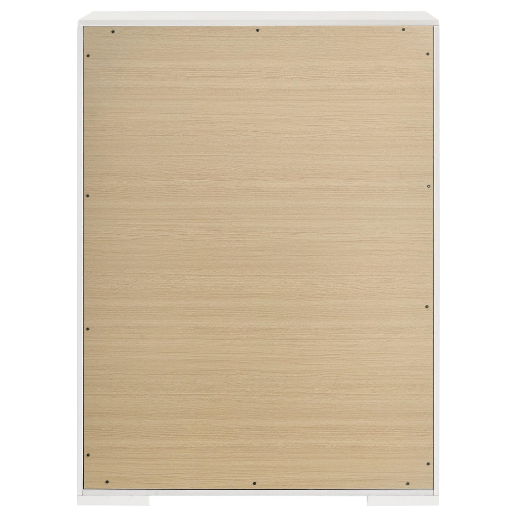 Coaster Home Furnishings Ives Contemporary Wood 5-Drawer Bedroom Chest of Drawers Chiffonier Clothing Storage Cabinet Bedroom Armoire Tall Dresser Organizer Unit White High Gloss 224945