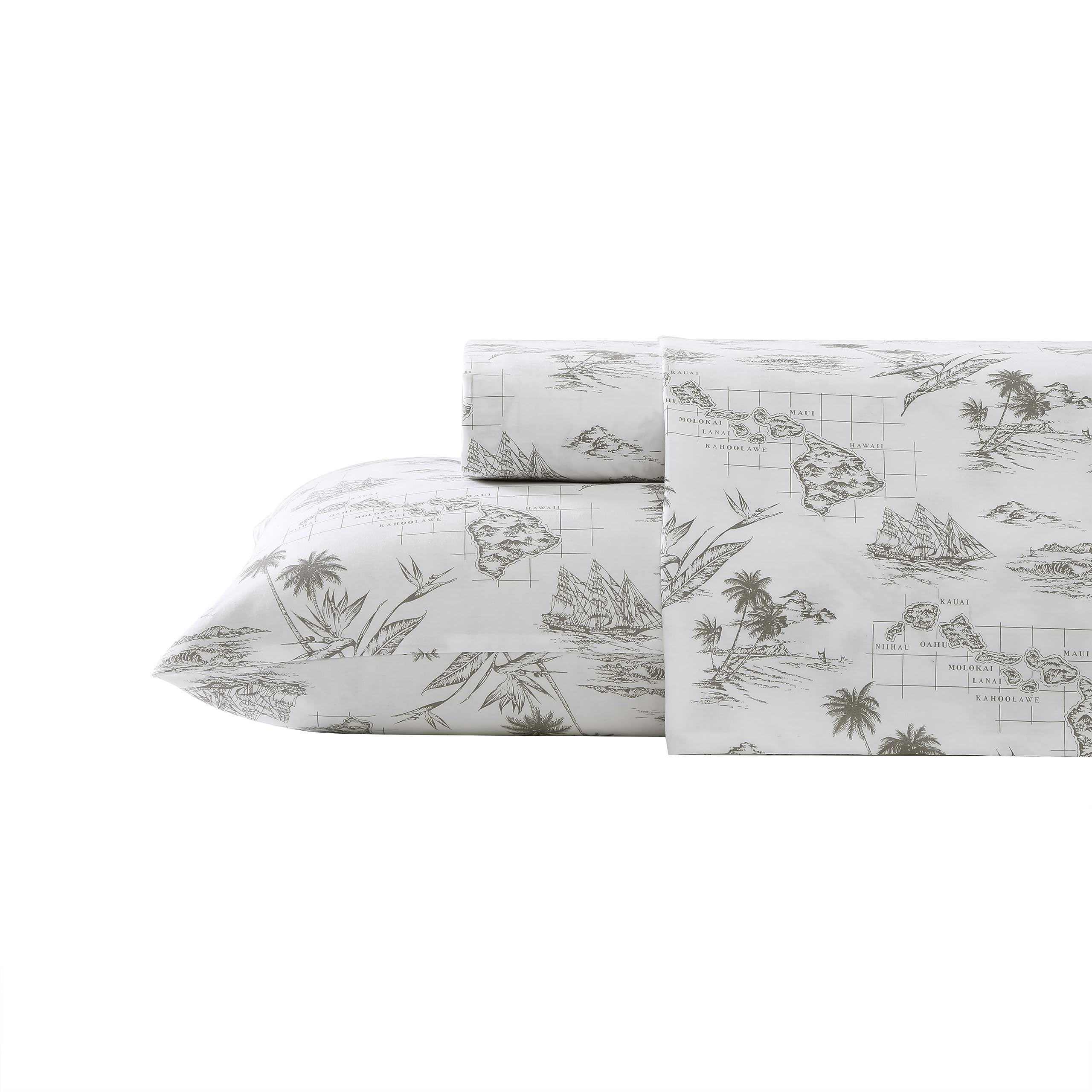 Tommy Bahama - Queen Sheets, Cotton Percale Bedding Set, Crisp & Cool, Stylish Bedding Set (Vintage Map Brown, Queen)