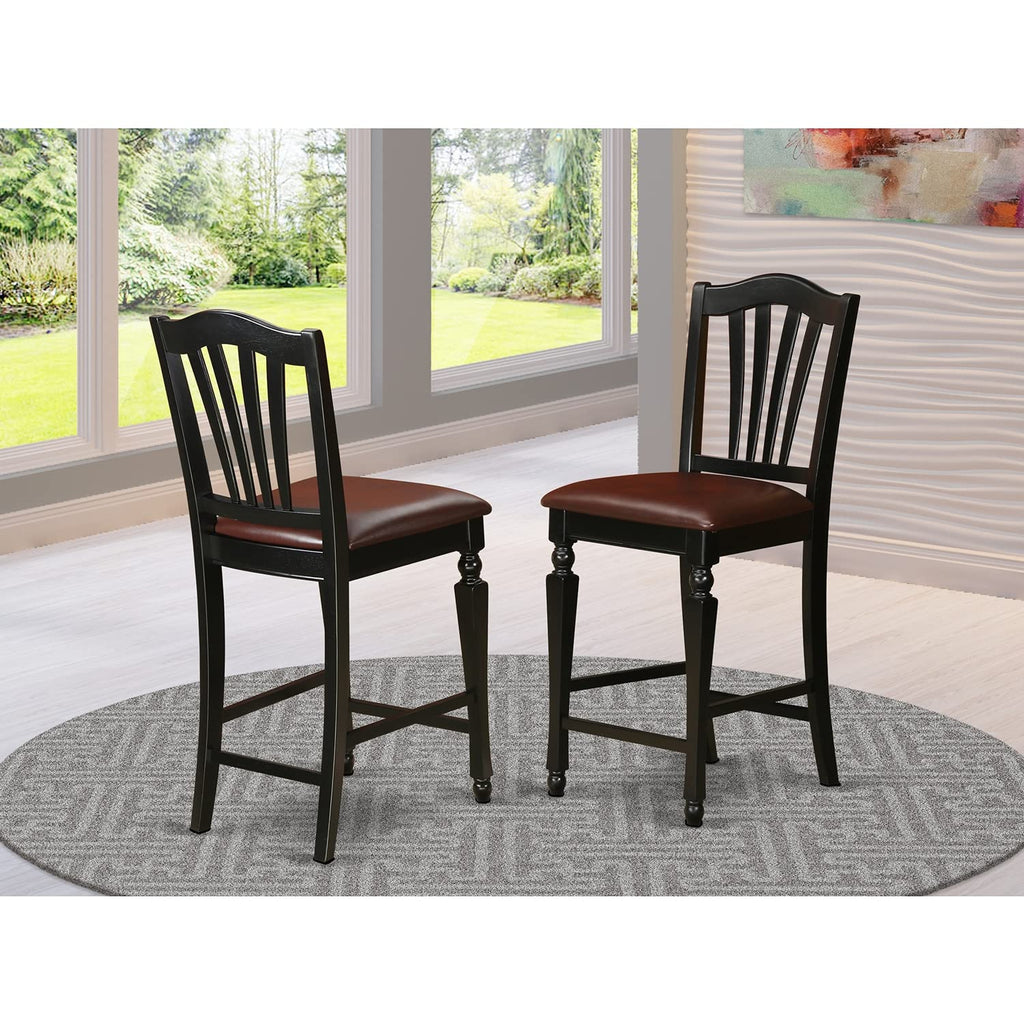 East West Furniture Chelsea Stools With Faux Leather Upholstered Seat, 24" Seat Height