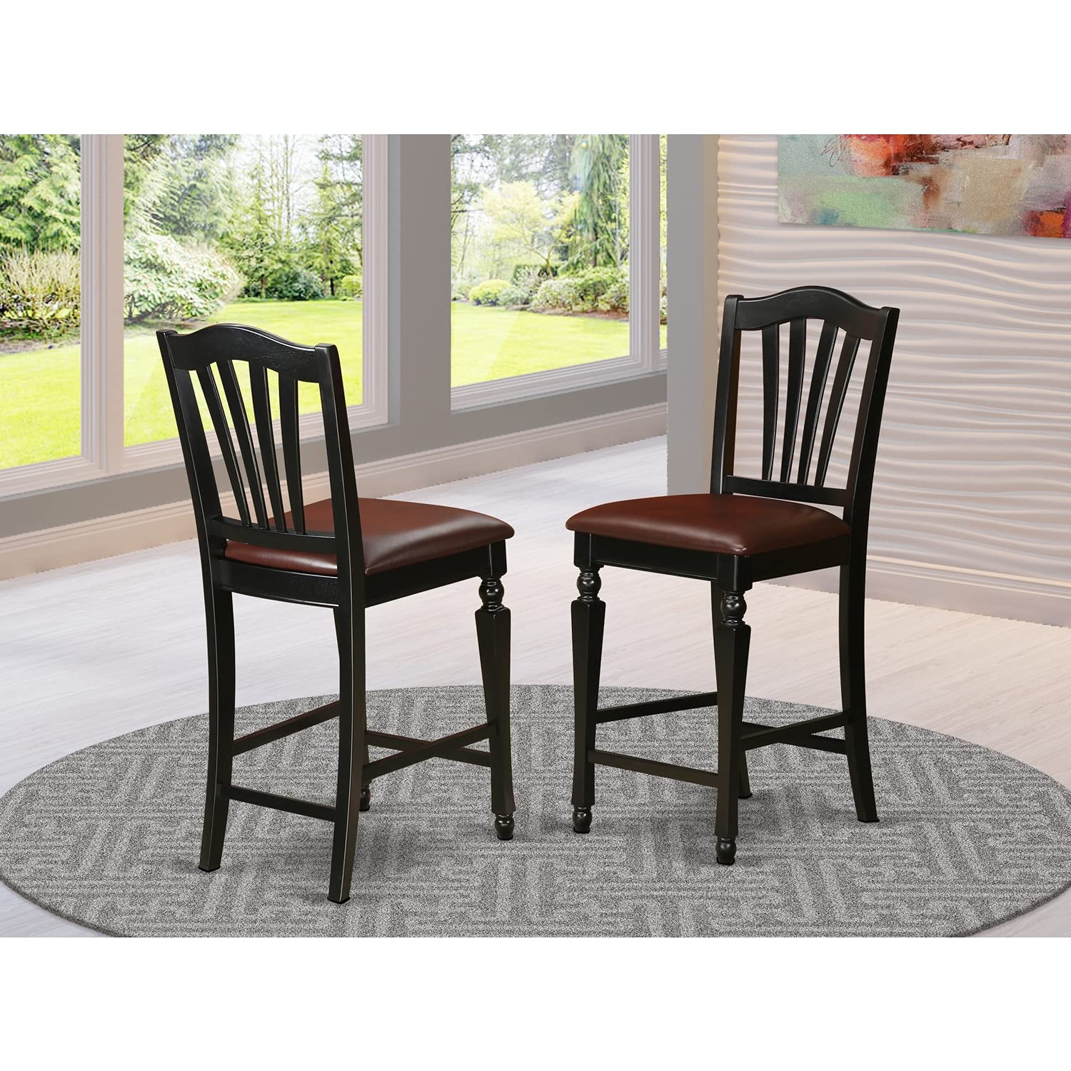 East West Furniture Chelsea Stools With Faux Leather Upholstered Seat, 24" Seat Height