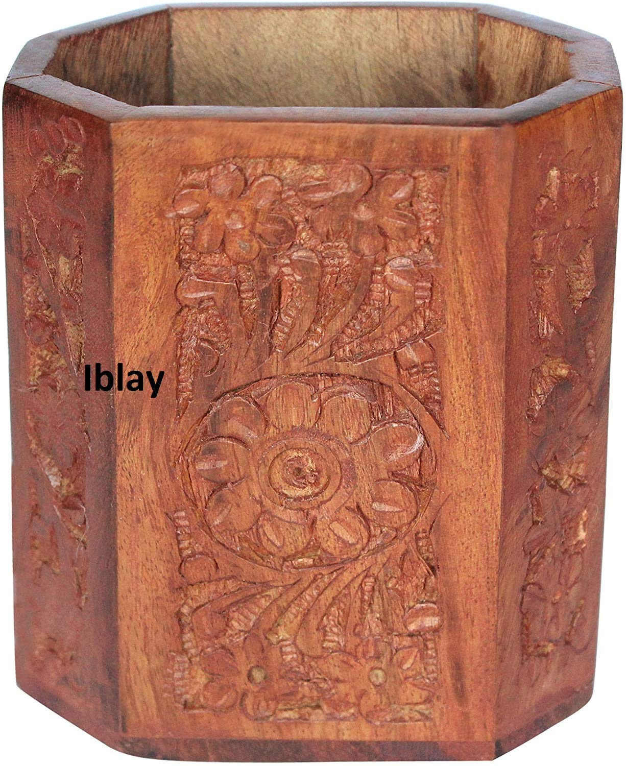 Indian Glance Desk Supplies Organizer Mesh Pen Cups/Pencil Holder Wood Unique Design For Desk, Office, And Home Decor Gifts (Flo