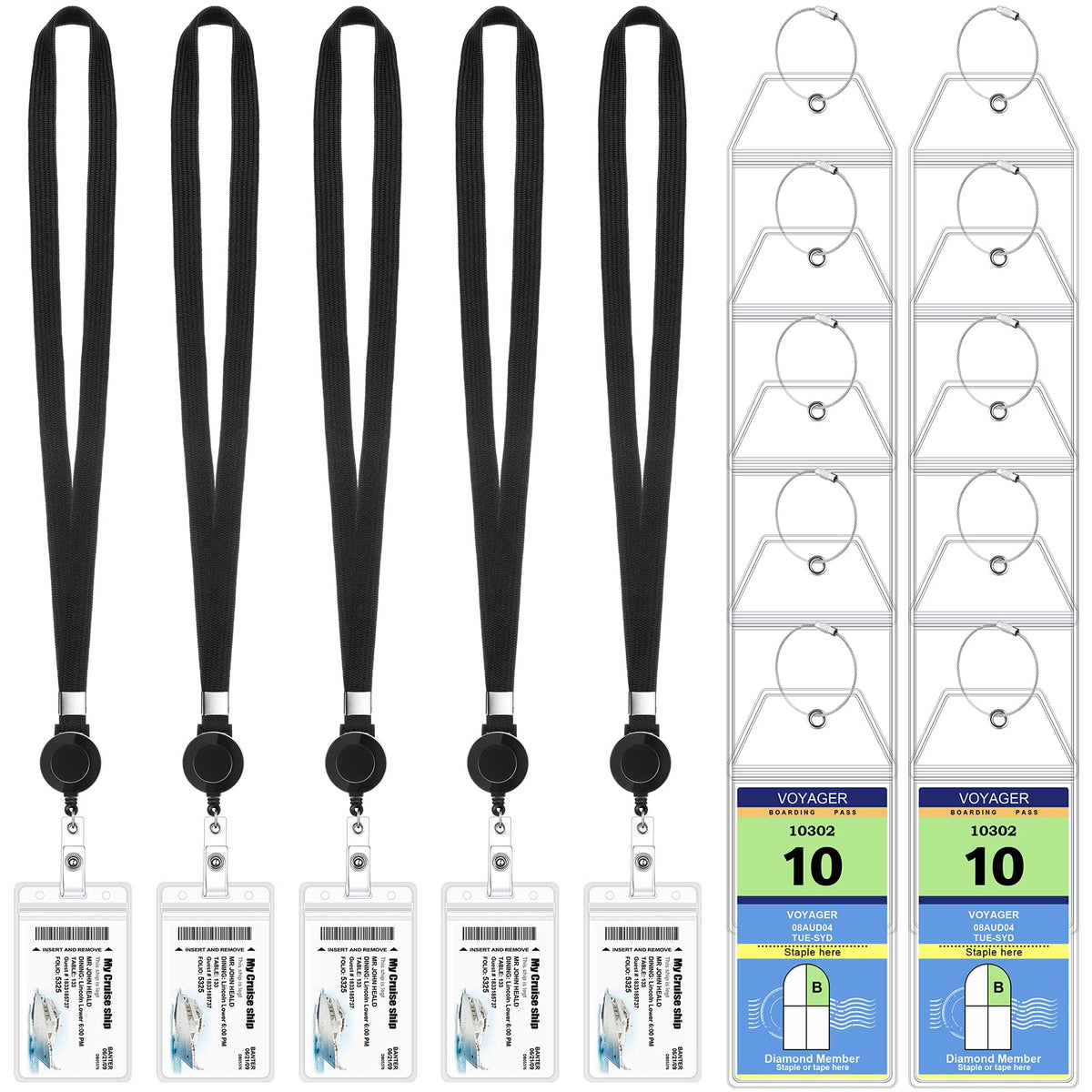 Leinuosen 5 Sets Cruise Lanyard For Ship Cards, Retractable Cruise Lanyards With 10 Waterproof Luggage Tag Holders, Adjustable T