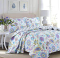 Cozy Line Home Fashions Lilac Lavender Purple Floral Paisley Reversible Quilt Bedding Set, Coverlet Bedspread Lightweight For Al