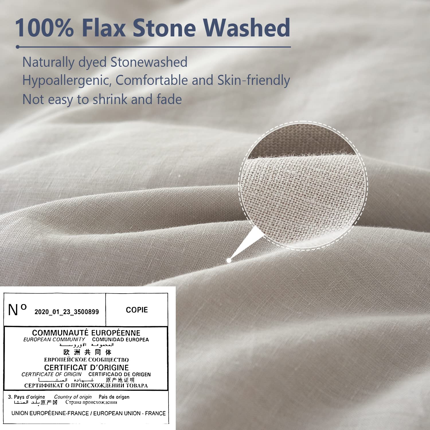 Simple&Opulence 100% Belgian Linen Pillow Shams -Set Of 2, King Size - Basic Style Breathable Pure Linen Suitable For Home - Soft And Durable With Envelope Closure (20''X 36'', Grey)