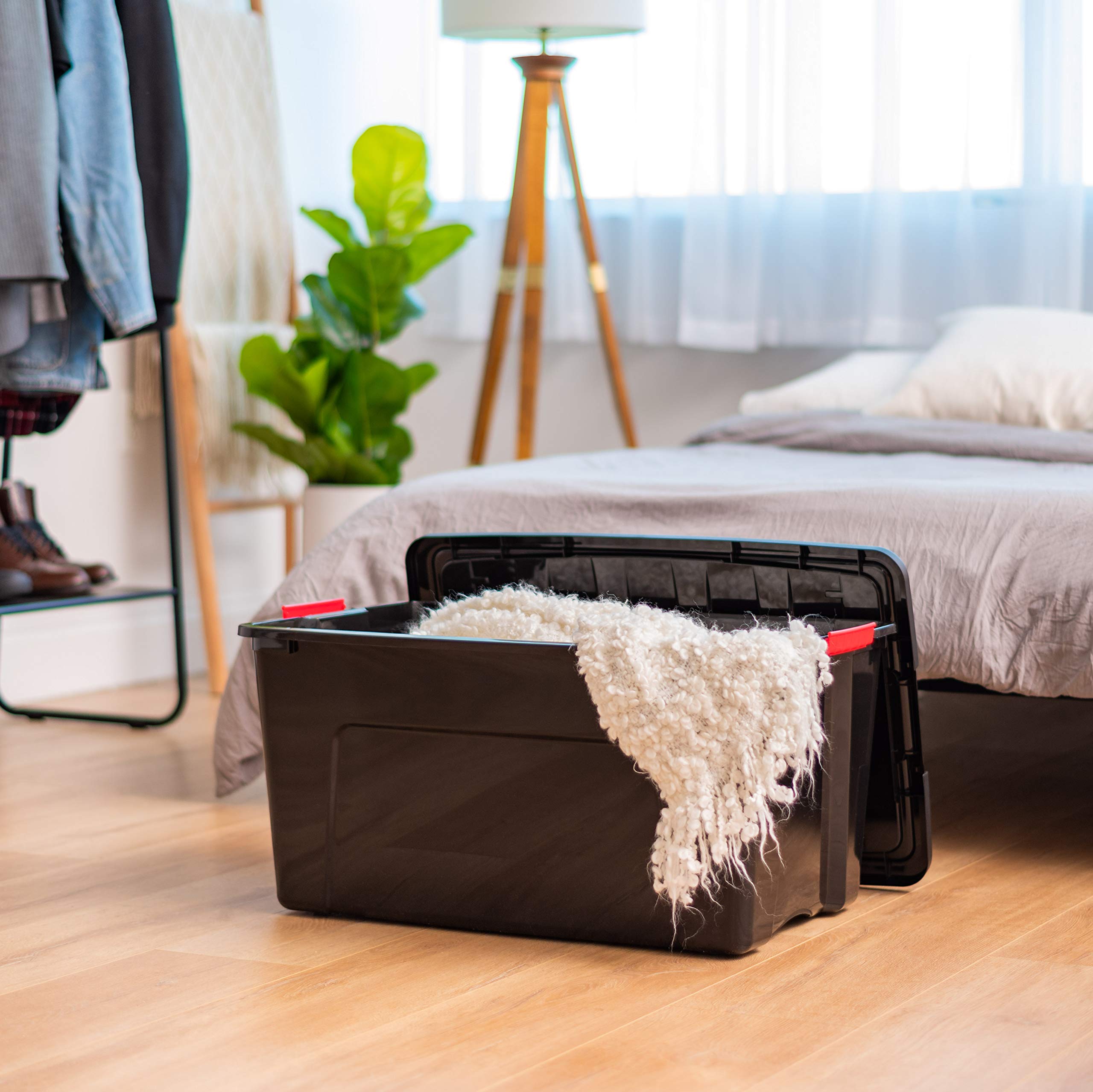 Iris Usa 72 Qt Stackable Plastic Storage Bins With Lids, 4 Pack - Bpa-Free, Made In Usa - Garage Organizing Solution, Latches, D