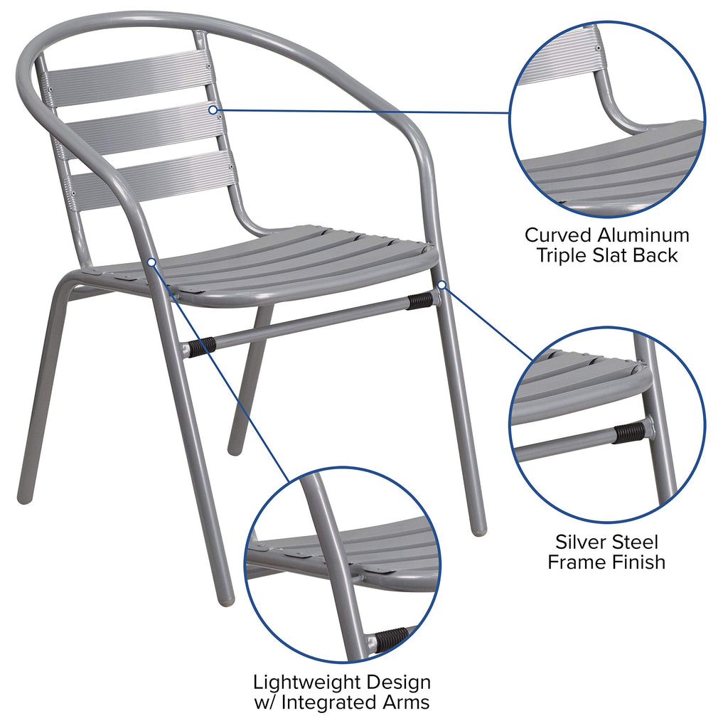 Flash Furniture Lila Silver Metal Restaurant Stack Chair with Aluminum Slats