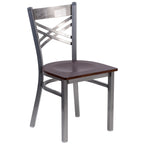Flash Furniture Hercules Series Clear Coated ''X'' Back Metal Restaurant Chair - Walnut Wood Seat