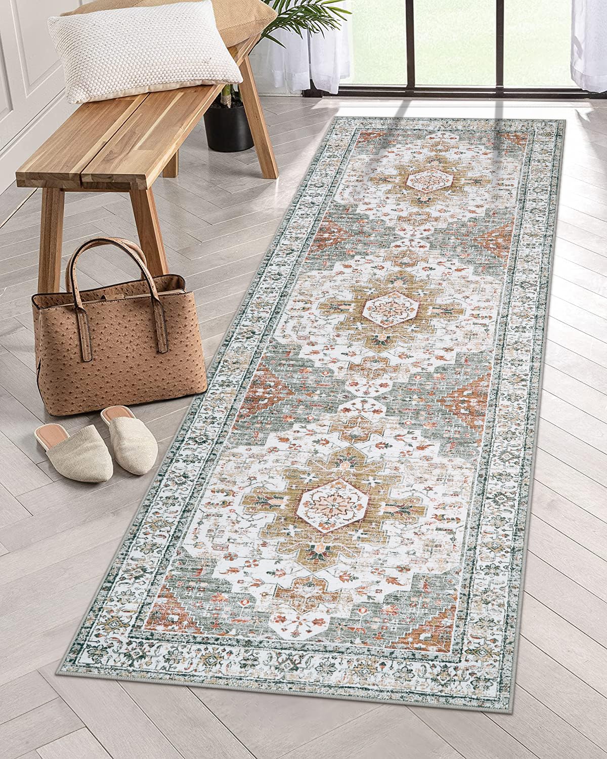Moynesa Ultra-Thin Washable Runner Rug - 26 x 8 Hallway Runner Rug Washable Kitchen Rug Runner Bathroom Carpet Runner, Vintage