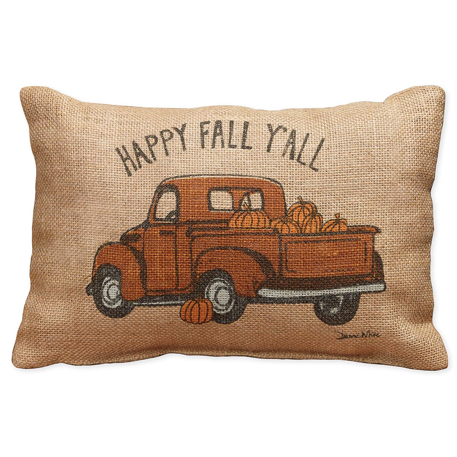 Happy Fall Y'All Truck Small Burlap Pillow 12' X 8'
