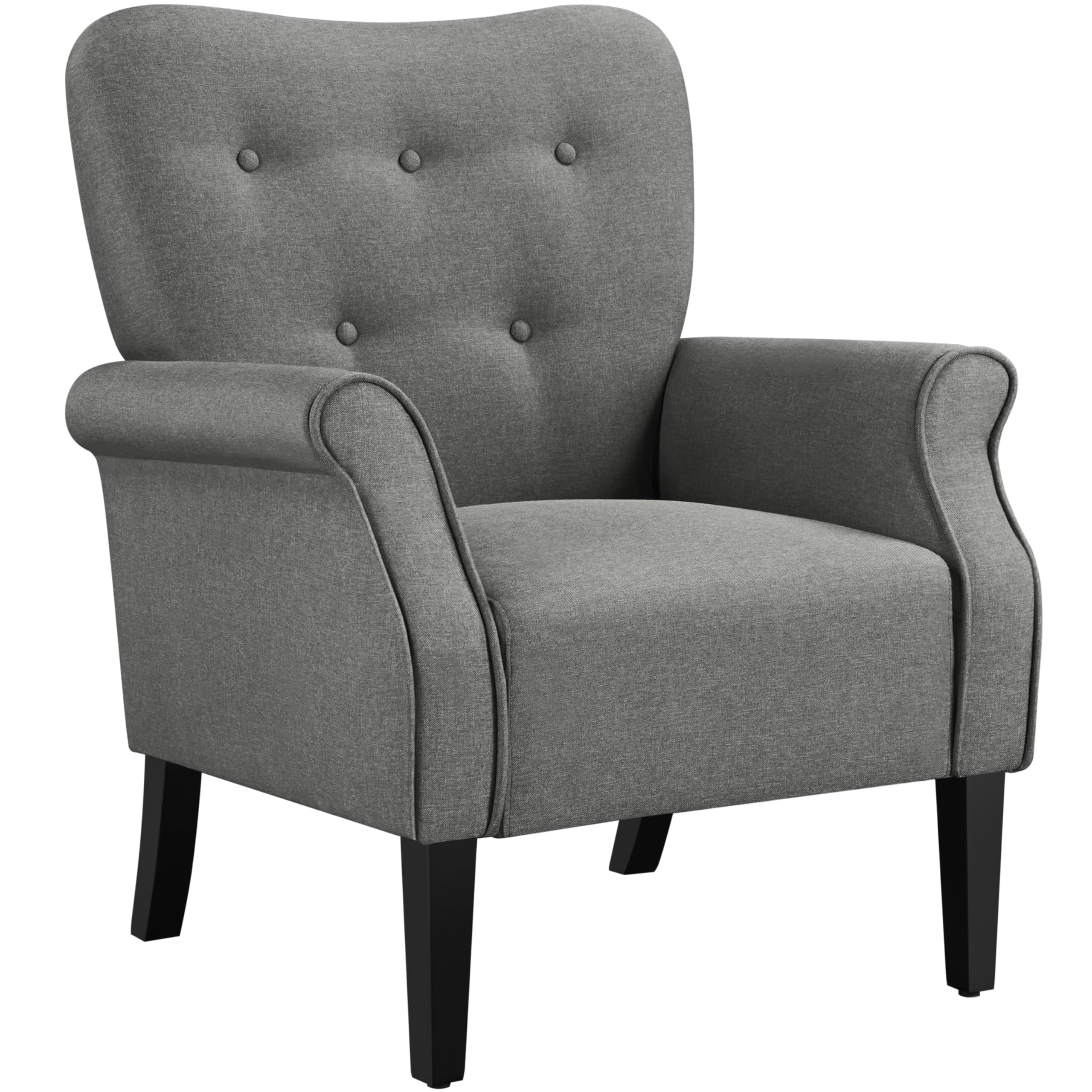 Yaheetech Modern Armchair, Mid Century Accent Chair with Sturdy Wood Legs and High Back for Small Space, Upholstered Fabric Sofa