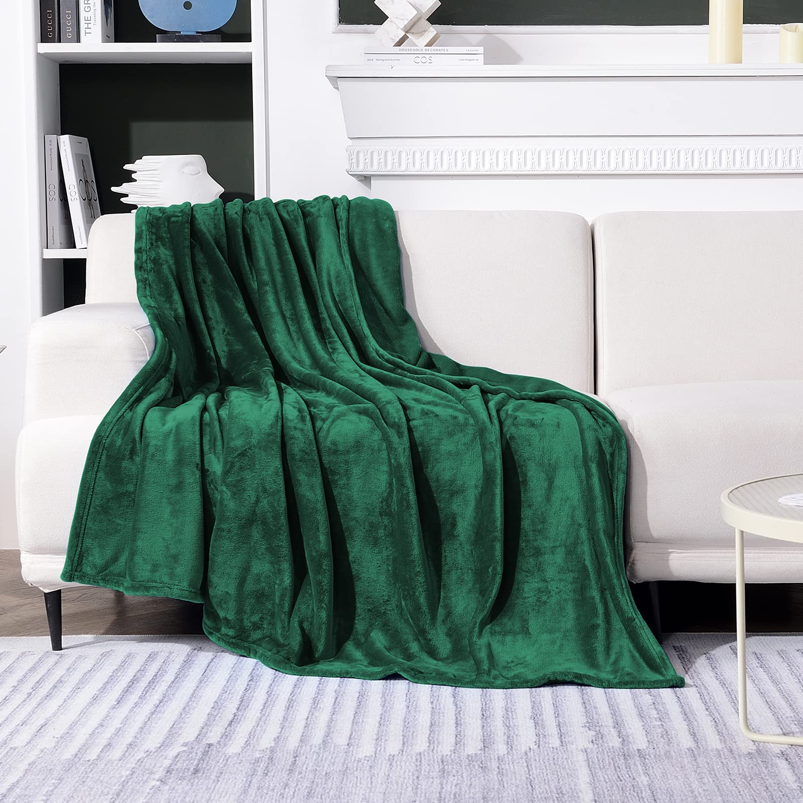 Sochow Flannel Fleece Blanket Queen Size, All Season Lightweight Super Soft Cozy Blanket For Bed Or Couch, Green 90Inch X90''