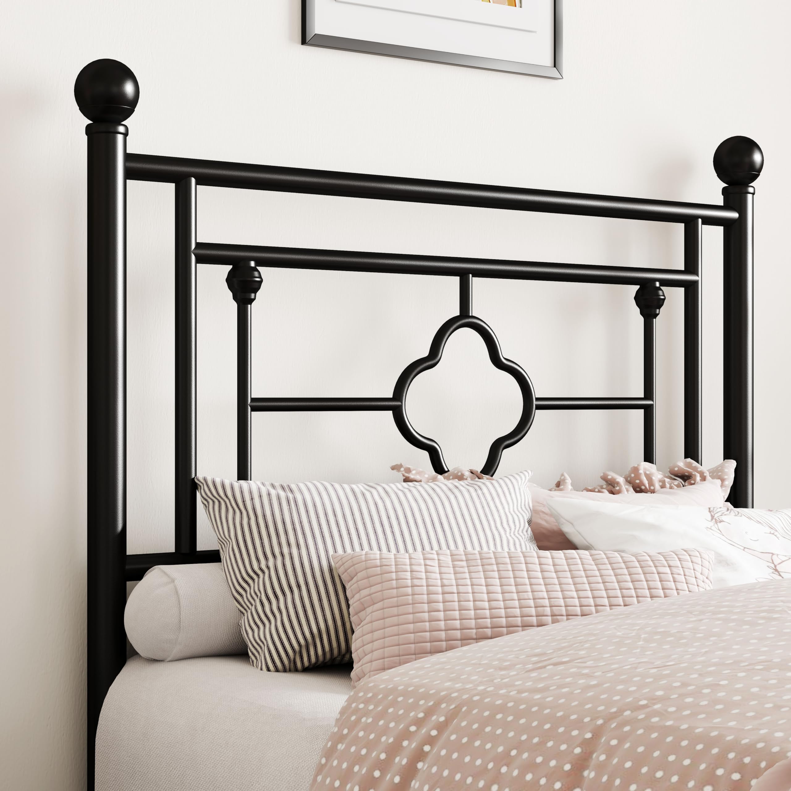 Sha Cerlin 14 Inches Twin Size Metal Platform Bed Frame/Vintage Iron-Art Headboard And Footboard/Mattress Foundation For Storage/No Box Spring Needed/Noise-Free/Easy Assembly/Black