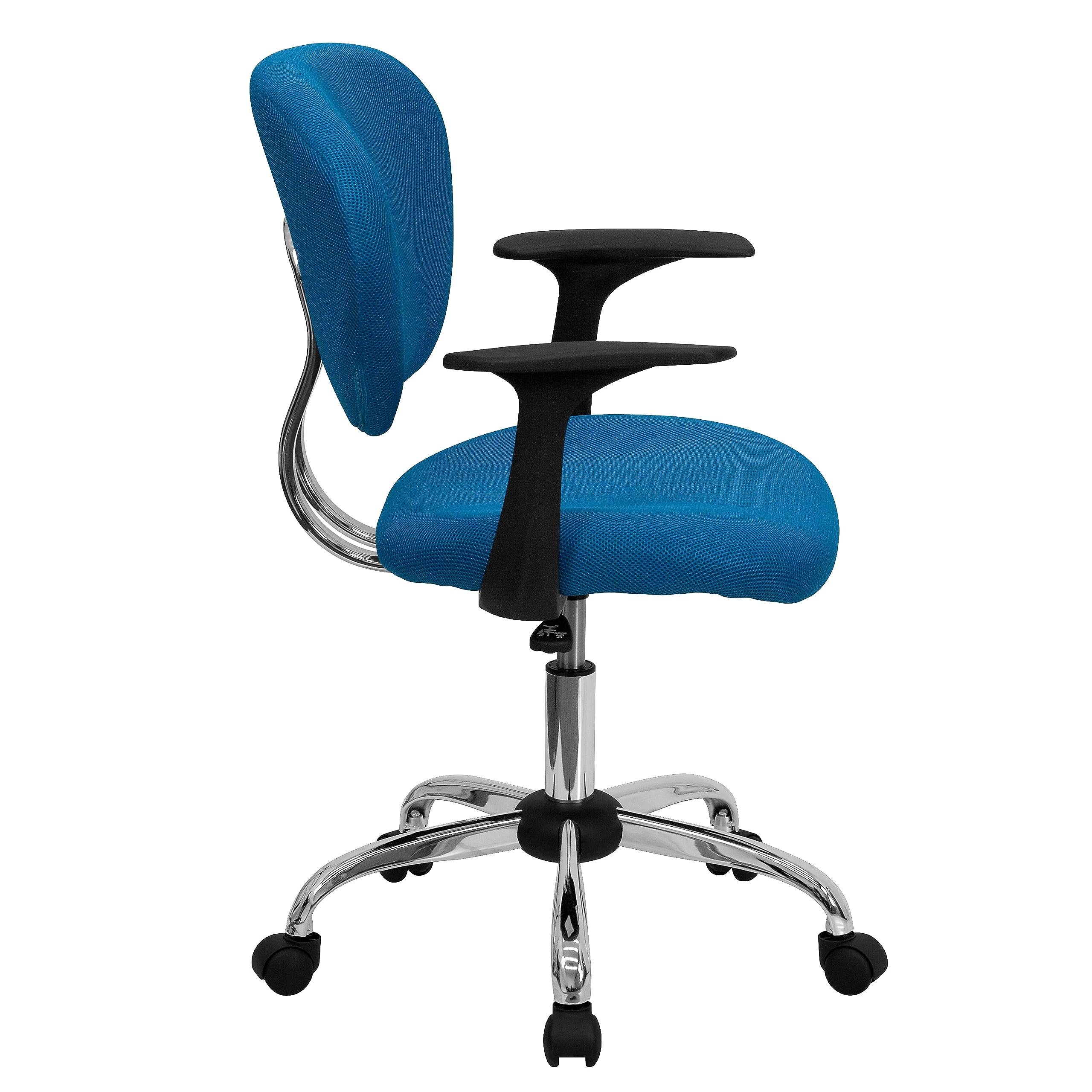Flash Furniture Beverly Mid-Back Turquoise Mesh Padded Swivel Task Office Chair with Chrome Base and Arms