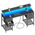 Huuger 55 inch Computer Desk with 4 Drawers, Gaming Desk with LED Lights & Power Outlets, Home Office Desk with Large Storage Sp