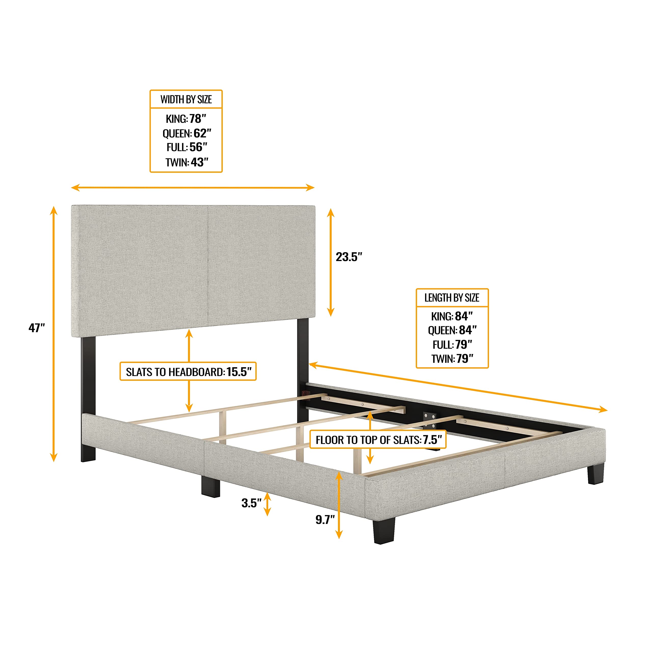 Sleep Sync Tivoli Cream Linen Upholstered Platform Bedframe Storage Bed, Platform Bed Twin