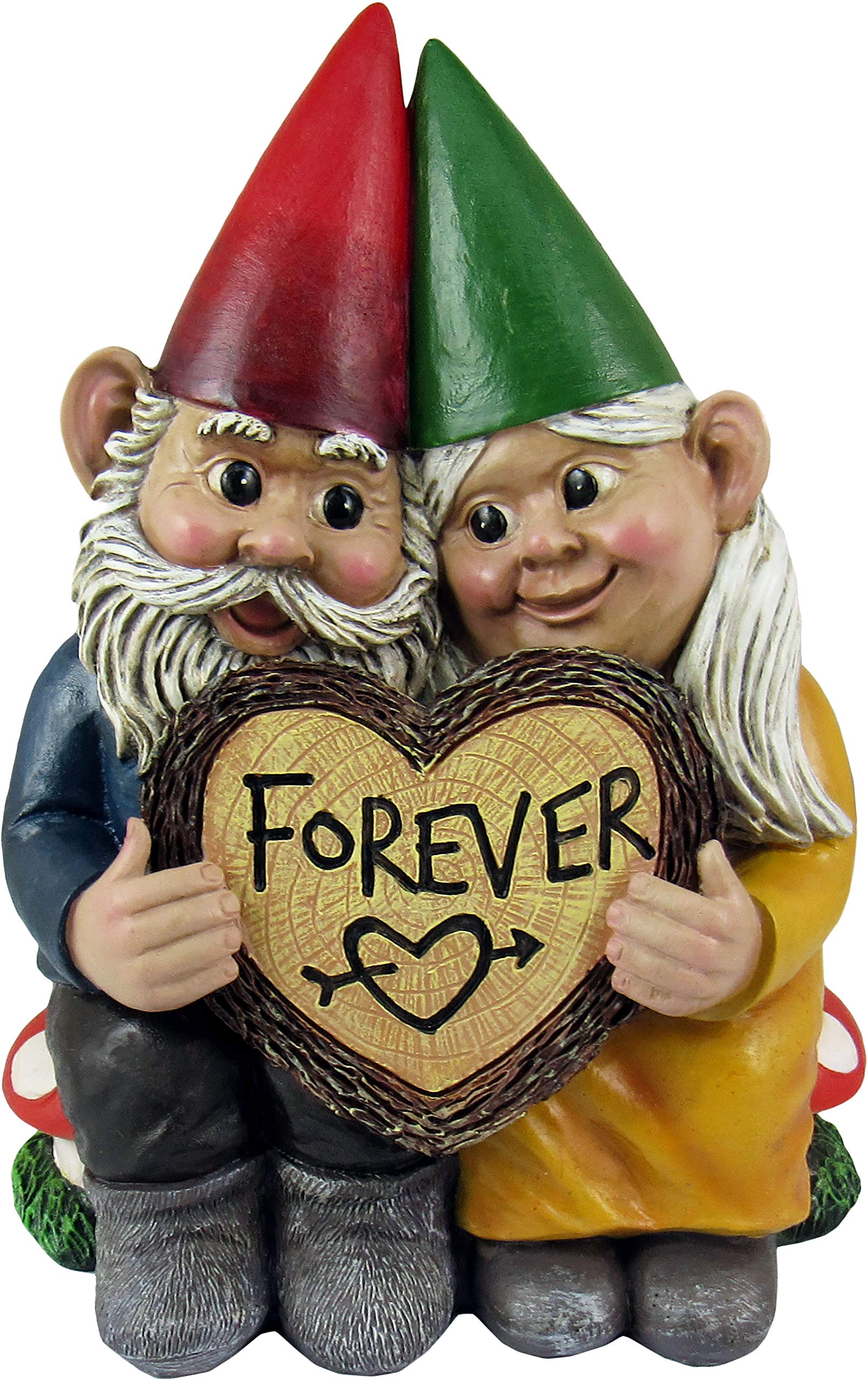 Dwk World Of Wonders Gnome & Forever - Adorable Hand-Painted Gnome Couple In Love With Heart-Shaped Forever Wood Slice Indoor Ou