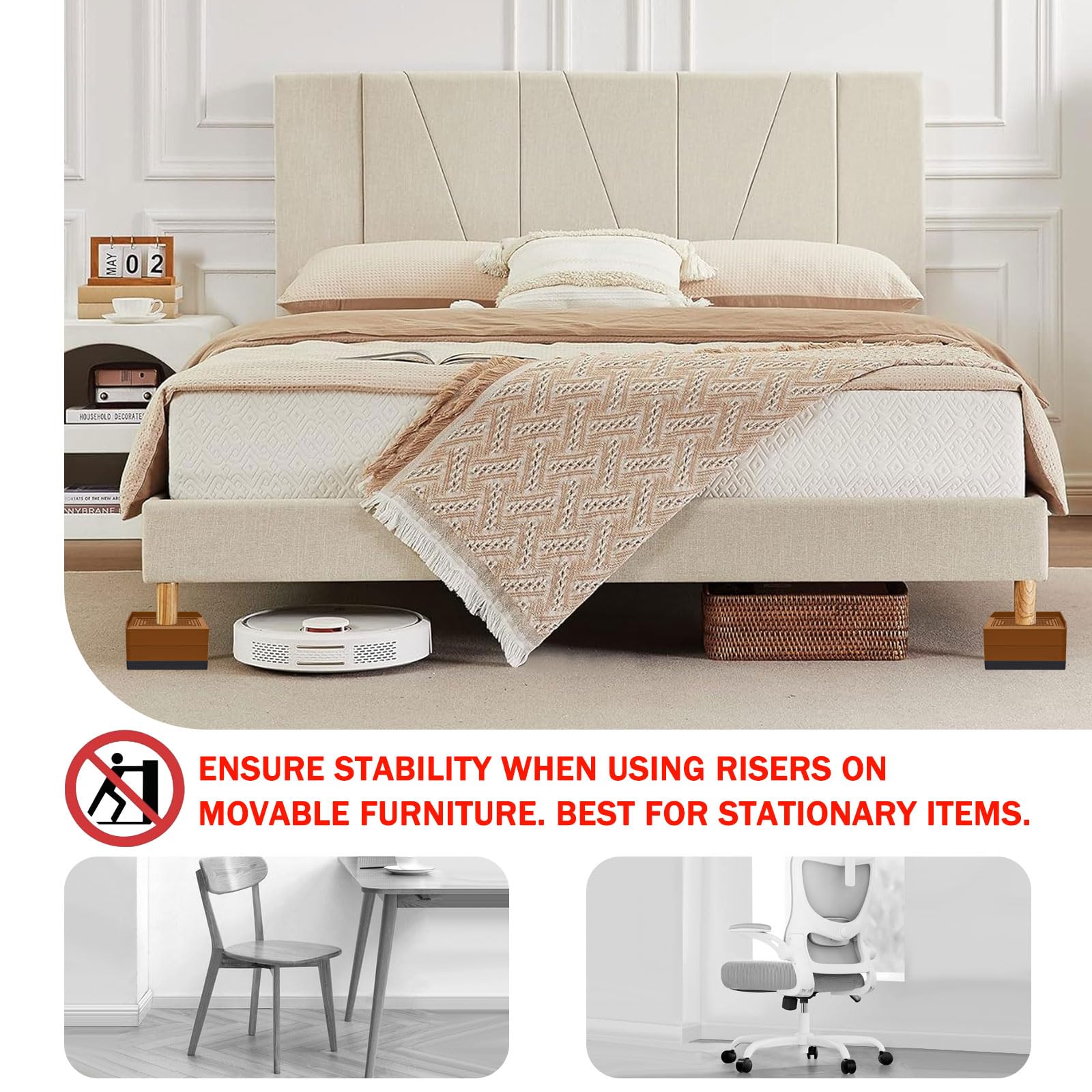 Annkut Furniture Risers 3 Inch, Rectangle Adjustable Risers Blocks For Bed Sofa Table And Couch Lift To 1.5 Or 3 Inch,Heavy Duty