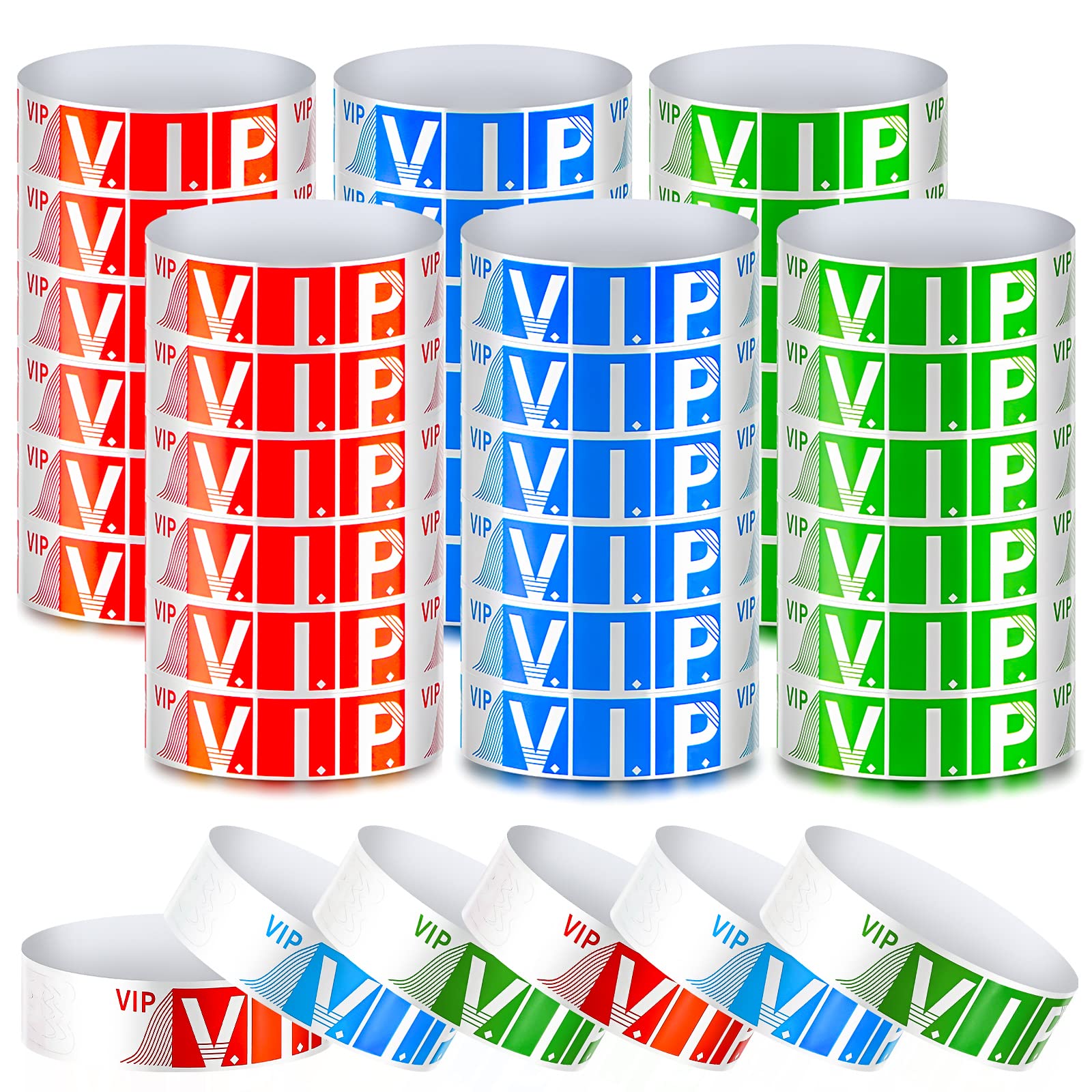 Vip 600 Pack Wristbands For Events - Neon Colored, Lightweight, Waterproof, Variety Pack (Red, Blue, Green) - 0.79 Inch