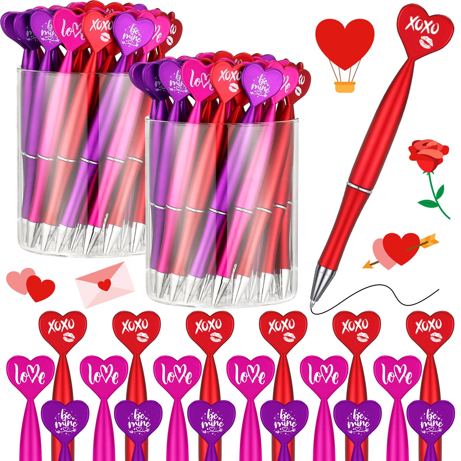 Cholemy 150 Pcs Valentine'S Day Heart Shaped Pens Bulk Heart Ballpoint 1.0 Mm Black Ink Retractable Pens Love Be Mine Valentines
