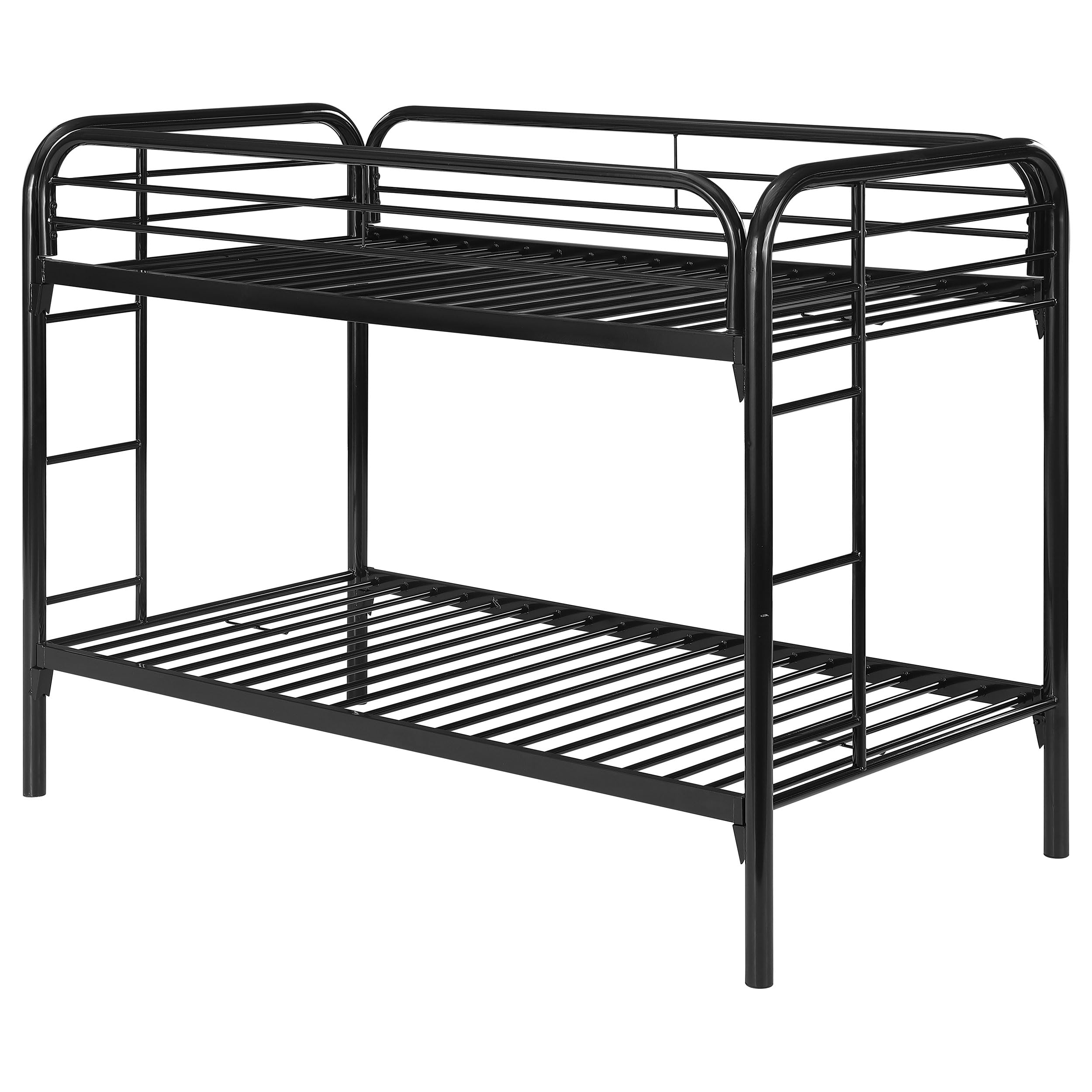 Coaster Home Furnishings Morgan Twin Over Twin Sturdy Metal Modern Bunk Bed Heavy Duty Steel Welded Slat Frame Easy Assembly Black 2256K