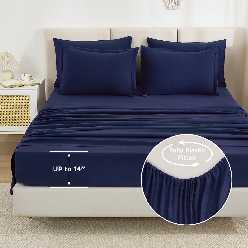 Litanika King Size Comforter Set Navy Blue - 7 Pieces Bed In A Bag King Beddding Comforter Sets, Solid Lightweight Bed Set With