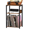 LELELINKY 3 Tier End Table,Record Player Stand with Storage Up to 100 Albums,Turntable Stand for Vinyl,Brown Records Shelf for L