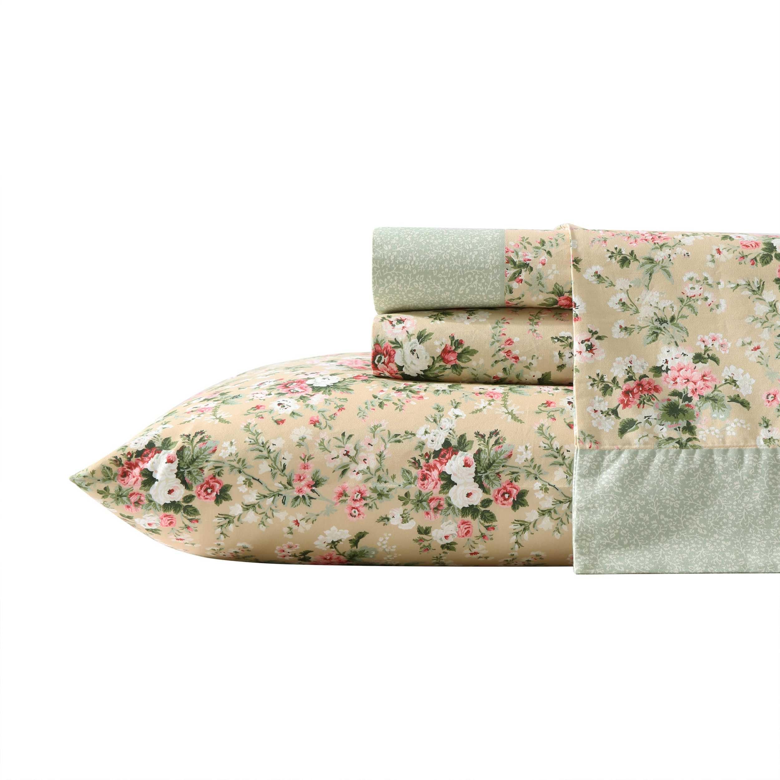 Laura Ashley - Twin Sheet Set, Breathable Percale Cotton Bedding With Deep Pockets, Chic Home Decor, Oeko-Tex Certified (Serene